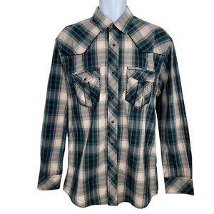 Cowboy Collection Lammles Western wear Plaid Button-Up Shirt Large 100% Cotton